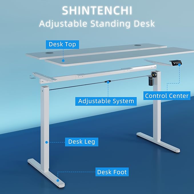 Shintenchi Standing Desk, 55x24 Inch Height Adjustable Electric Sit Stand up Desk, Ergonomic Rising Computer Table, Modern Lift Gaming Desk Workstation for Home Office, White