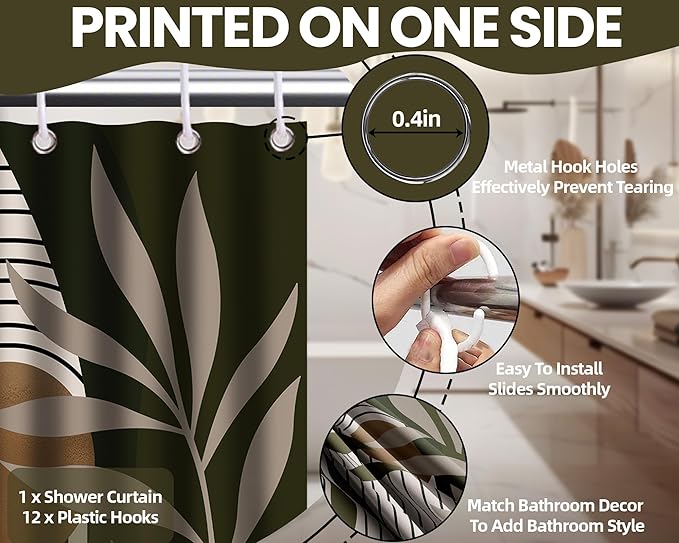 Taupe Shower Curtain Tan and Brown Boho Mid Century Modern Shower Curtains for Bathroom Decor Sets, Waterproof Fabric with Hooks, 70" W x 72" L