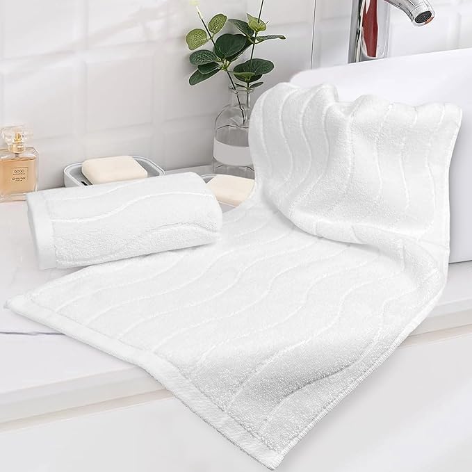 White Hand Towels for Bathroom Wavy Jacquard - 2 Piece Luxury Spa Hotel Hand Towel, Quick Dry Absorbent Face Towels, 13x29 Inches