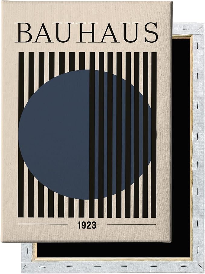 Bauhaus Abstract Geometric Wall Art Bauhaus Exhibition Poster Blue Geometric Pictures Abstract Minimalist Painting Mid-Century Modern Artwork Retro Minimalist Poster Blue Beige Prints 16x24in Framed