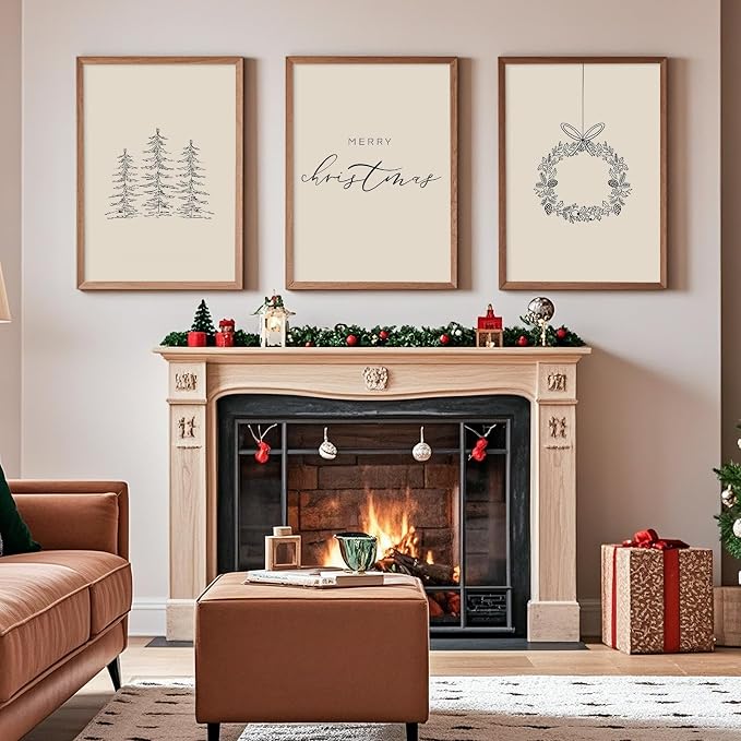 Baccone Christmas Wall Art Winter Xmas Canvas Decor Merry Christmas Wall Art Minimalist Vintage Painting Beige Farmhouse Prints Holiday Poster for Bathroom 16x24x3 Inch Unframed