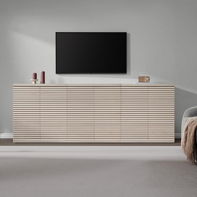 SICOTAS Buffet Cabinet with Storage Accent Sideboard Modern Credenza with Doors & Shelves Fluted Media Console Mid Century Coffee Bar Table for Living Room Kitchen Dining Room Hallway (2PCS)