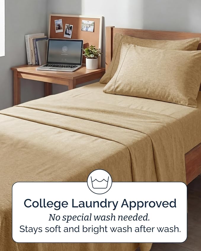 Extra Deep Twin XL Sheet Set - 4 Piece College Dorm Bed Sheets Set with Extra Deep Pockets - Ultra-Soft, Comfy & Breathable Bedding for Women, Men, Kids & Teens - Wrinkle & Fade Free - Heathered Tan
