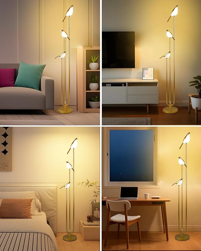 Floor Lamp with Tray, 2Pcs 3000K Soft Warm White Bulbs Included, Mid Century Modern Standing Lamps, Gold Dimmable Globe Floor Lamp for Living Room/Wedding/Party