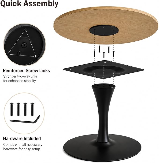 Modern 31.5" Round Tulip Dining Table Natural Wood Look Mid Century Pedestal Table for 2–4 Small Kitchen Table Apartment Breakfast Nook Compact Dining Room(No Chairs)