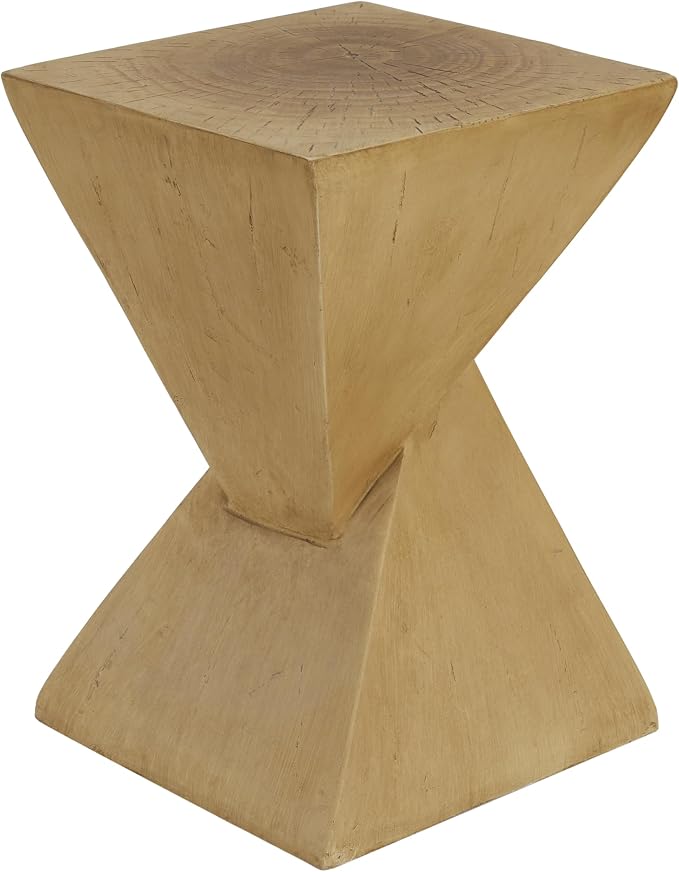 ø12.5'' Square Hourglass Side Table End Table for Living Room, Modern Retro Style, Magnesium Oxide & Light Weight for Indoor & Outdoor, No Assembly, Wood Grain, Light Natural