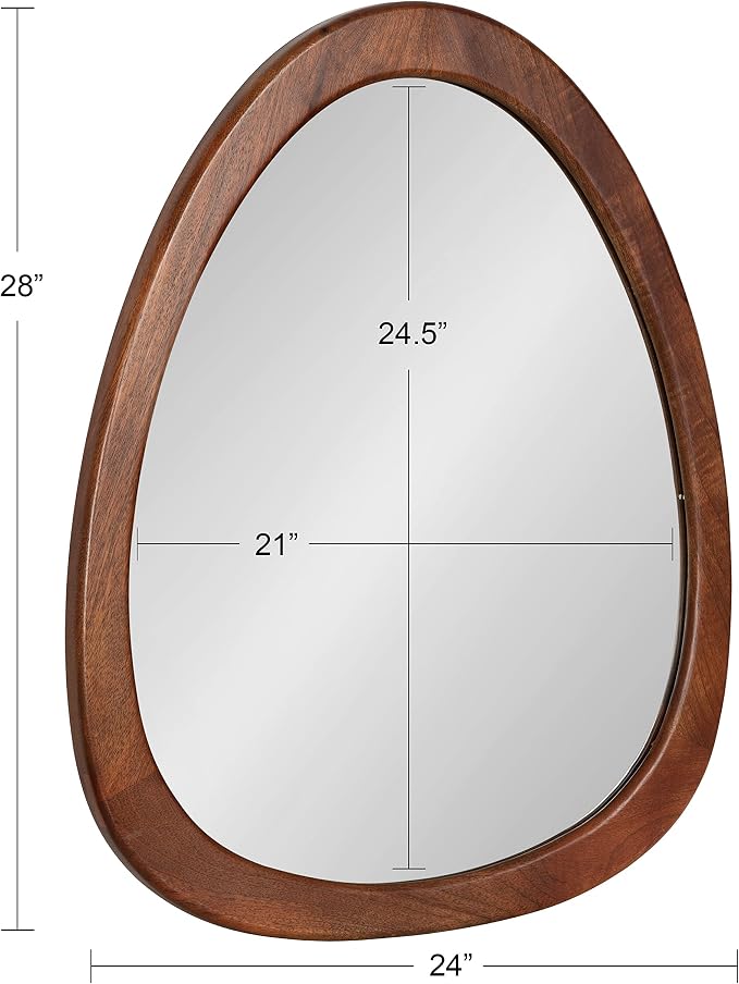 Kate and Laurel McKinder Asymmetrical Wood Wall Mirror; 24 x 28; Walnut Brown; Decorative Irregular Geometric Mirror with Robust Wooden Frame and Distinct Finish