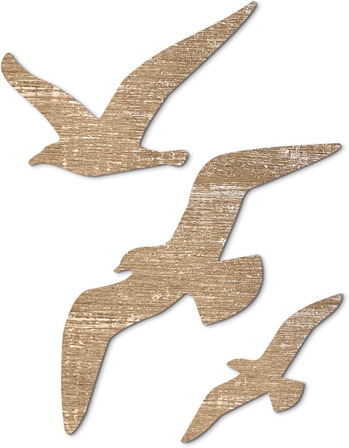 Putuo Decor 3 Pcs Wooden Seagull Wall Decor Beach Nautical Coastal Wall Sculpture Self-adhesive Lake House Ocean Decor Vintage Ornaments for Home Bathroom