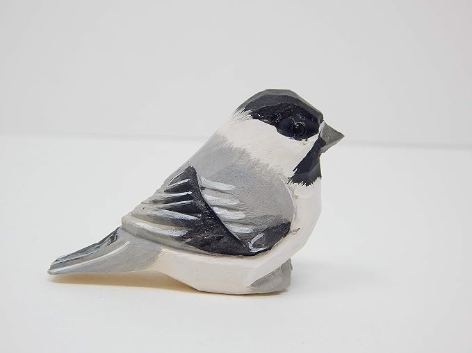Selsela Hand-Carved Chickadee Figurine -Wooden Black-Capped Songbird Statue, Chick Tit Miniature Chestnut Carolina Handmade Songbird Art for Home Decor & Collectibles Nature-Inspired Gifts