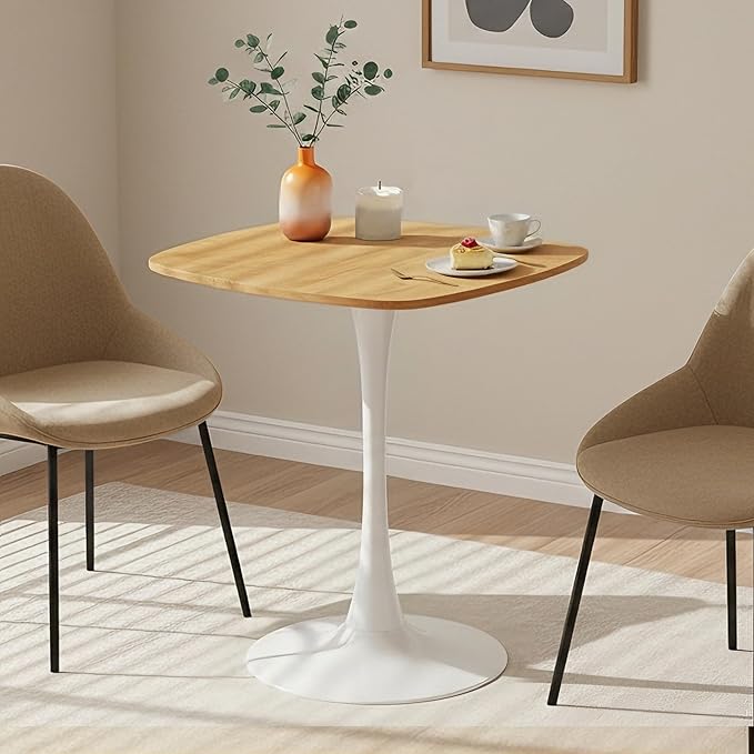 Small Square Dining Table,24" Tulip Table with Metal Pedestal,15-Minute Quick Assembly,Mid Century Modern Leisure Table for Kitchen Small Places Cafe (Faux Oak)