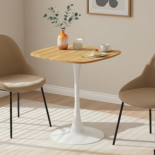 Small Square Dining Table,24" Tulip Table with Metal Pedestal,15-Minute Quick Assembly,Mid Century Modern Leisure Table for Kitchen Small Places Cafe (Faux Oak)