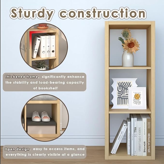Endearing Limons【2026 Wooden Thick Border】 3 Cube Shelf Storage Organizer with Anti-Tipping Kits + Reversible Open Back Bookcase (11 x 11 Unit Cell Oak)