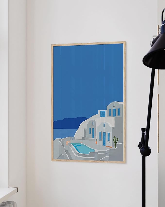 HAUS AND HUES Vintage Travel Posters - Greece Art Prints for Wall Decor, Blue Posters of Travel Themed Photo, Beachy Aesthetic Wall Art Prints, Greece Photo, Mykonos Artwork (24x36, Unframed)