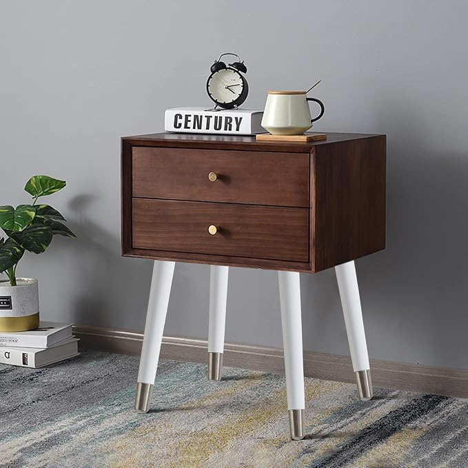 TEMI Table Legs 16 inch Wood Furniture Legs with Metal Edge for Coffee Table End Table Mid-Century Modern Style Tapered Round DIY Furniture Legs Accessories Included, White
