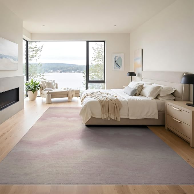 9'x12' Washable Watercolor Cloud Oversized Rug, Cream Non-Shedding Pet Friendly Carpet for Master Suite, California King, Under Bed, Foldable Easy Care Mat | Ref:2208257