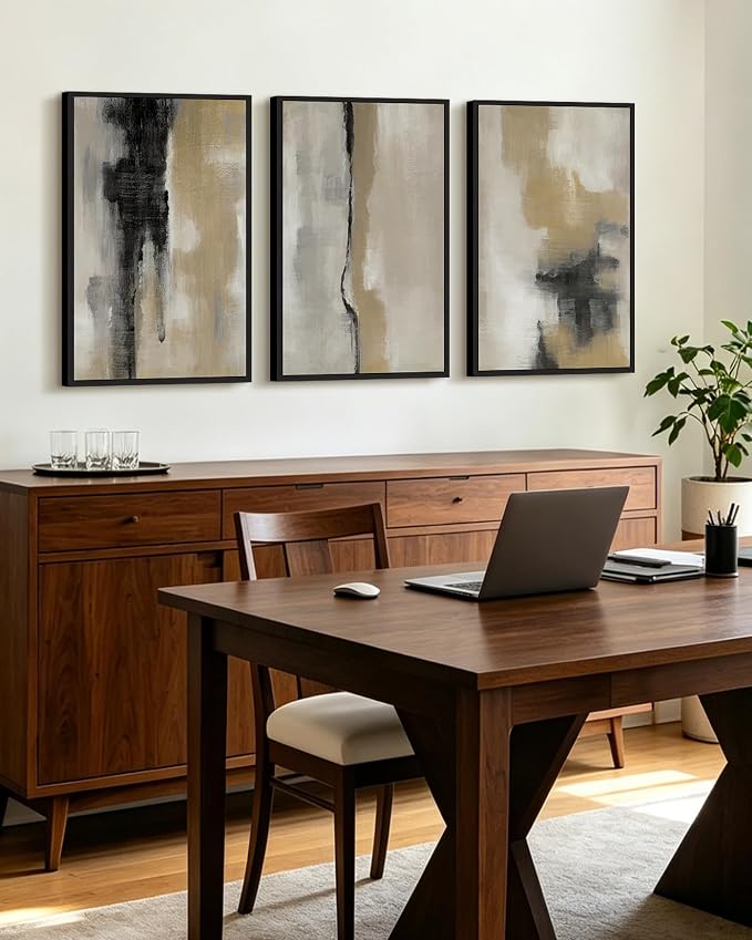 KUVIOKE Black Abstract Framed Wall Art Neutral Graffiti Pastel Minimalist Wall Decor Modern Art Painting for Bedroom Living Room 16x24in (Black Framed)