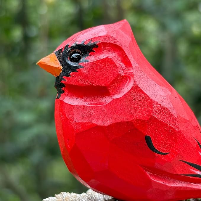 H&Zebrabro Hand Carved Bird Figurines, Hand-Painted Sculpted Wooden Birds, Wood Bird Sculptures for Home Decoration, Hand Crafted Life Like Bird Statues, Ideal Gifts for Bird Lovers (Cardinal)