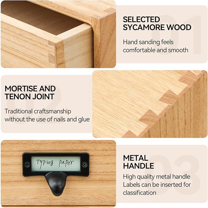 KIRIGEN Wooden Desk Organizer with 2 Drawers, Solid Wood Desktop Storage Cabinet, Shallow Office Drawer Organizer for Printer Paper and Mail, No Assembly, 13.78 W x 10.6 D x 5.9 H Inch, FAX-NA