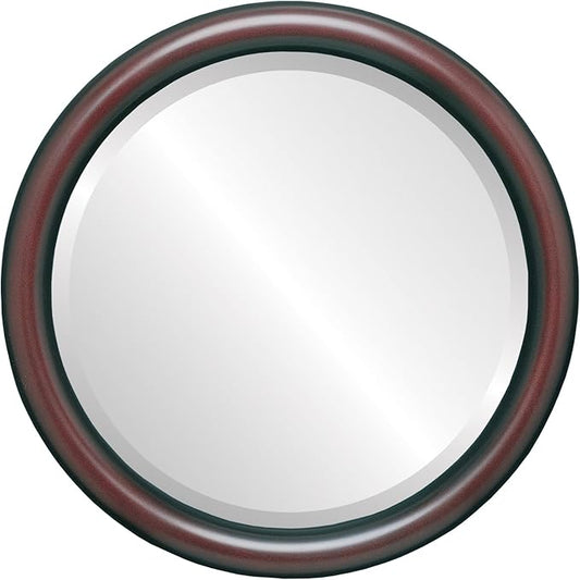 OVALCREST Round Wooden Beveled Wall Mirror for Home Decor, Bathroom, Vanity, Bedroom, Living Room, Hallway - Rosewood - 20x20 Outside Dimensions