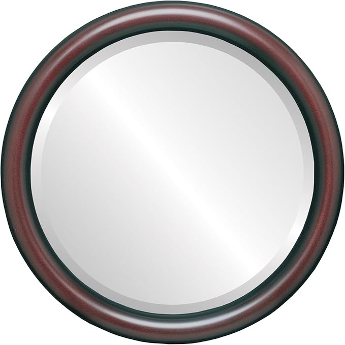 OVALCREST Round Wooden Beveled Wall Mirror for Home Decor, Bathroom, Vanity, Bedroom, Living Room, Hallway - Rosewood - 26x26 Outside Dimensions