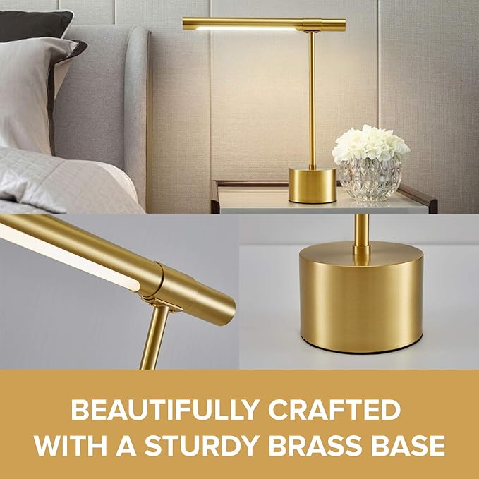 Bling All-Brass Mid Century Desk Lamp - Modern Gold Bankers Shade - 18-in LED Light - Adjustable Table Lamp for Study, Bedside Reading - Polished Brass