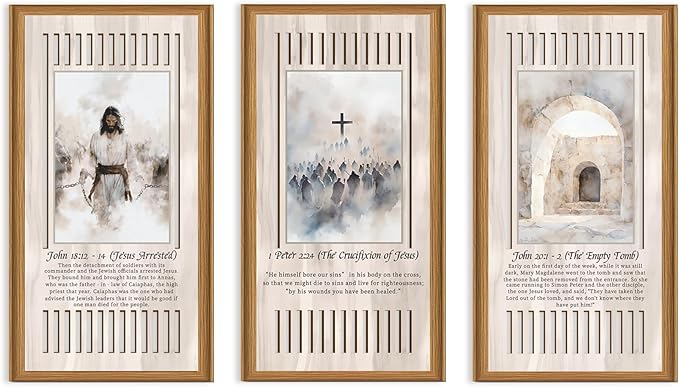 Ausril 3 Pcs Boho Christian Nativity Scene Wood Wall Art Birth of Jesus Wall Decor Catholic Easter Hanging Art Christmas Religious Artwork for Church Living Room Bedroom 7.9 x15.8 Inch
