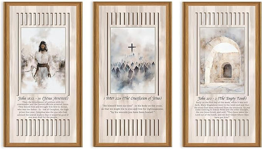 Ausril 3 Pcs Boho Christian Nativity Scene Wood Wall Art Birth of Jesus Wall Decor Catholic Easter Hanging Art Christmas Religious Artwork for Church Living Room Bedroom 7.9 x15.8 Inch