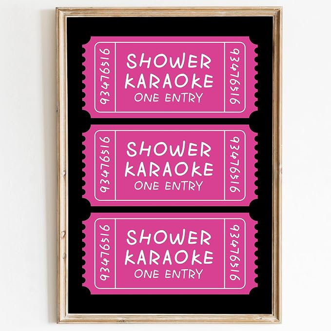 Vintage Ticket Canvas Wall Art Pink Aesthetic Paintings Funny Shower Pictures Preppy Aesthetic Posters Retro Trendy Wall Art Pink Preppy Painting Modern Trendy Girls Posters 16x24inch Frameless