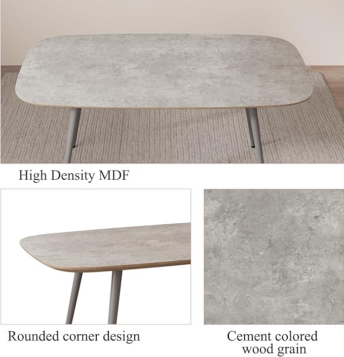47.2'' Dining Table Set for 4,Modern Wood Dining Table,Leather Dining Chairs 4,Table and Chairs Set of 4,Ideal for Kitchen Dining Room (Gray Table + 4 Gray Chairs, 47.2")