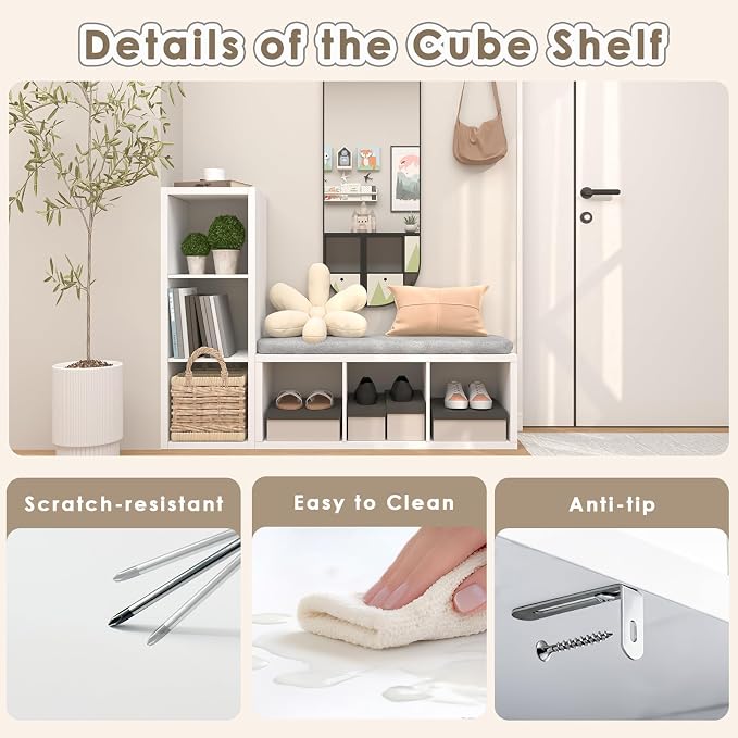 Endearing Limons【2026 Wooden Thick Border 3 Cube Shelf Storage Organizer with Anti-Tipping Kits + Reversible Open Back Bookcase (11 x 11 Unit Cell White)