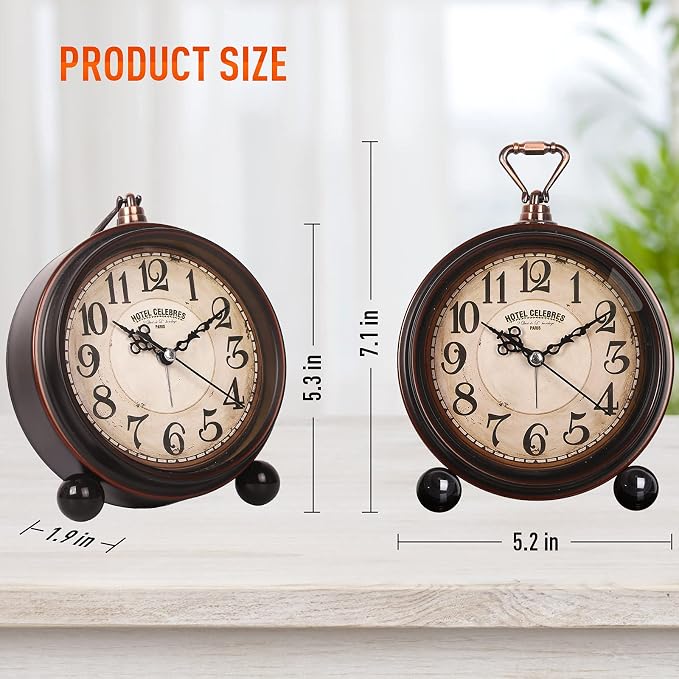 RODH Battery Alarm Clock,Night Light,Vintage Hangable Super Silent Non Ticking Analog Table Clock for Bedroom Bedside, Desk,Shelf