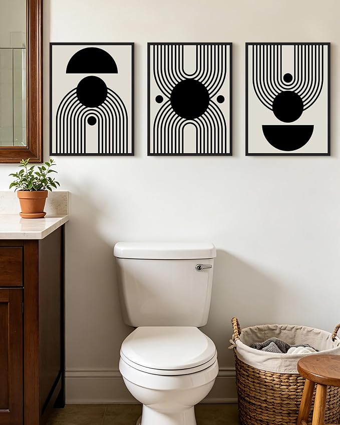 KUVIOKE Black Abstract Framed Wall Art Minimalist Geometry Lines Painting Artwork for Living Room Bedroom 12x16in (Black Framed)