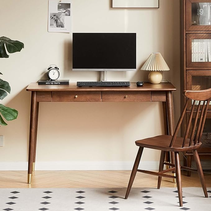 Computer Desk, Solid Wood Desk, Mid Century Modern Home Office, Writing Desk with Drawers for Study Bedroom Living Room 31.49" W