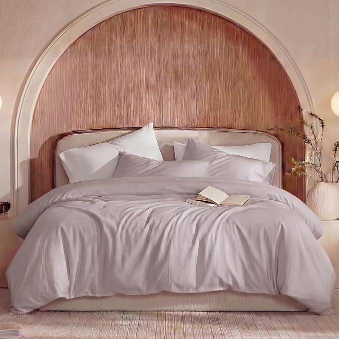 100% Washed Cotton Duvet Cover King Size – Beige Grey, Linen-Like Texture, Super Soft & Breathable Bedding Set, 3-Piece Durable Percale Comforter Cover