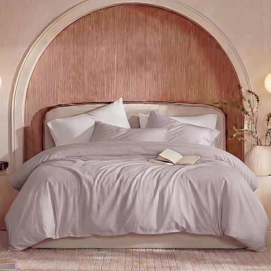 100% Washed Cotton Duvet Cover King Size – Beige Grey, Linen-Like Texture, Super Soft & Breathable Bedding Set, 3-Piece Durable Percale Comforter Cover