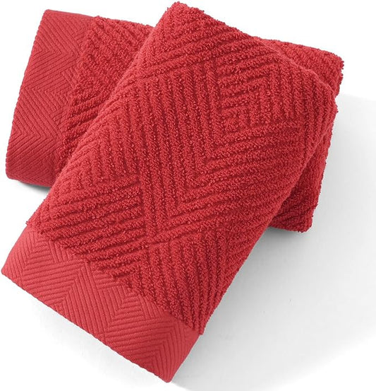 sense gnosis Red Hand Towel Set of 2 Striped Weave 13 X 29 Inch | Premium 100% Cotton Herringbone Pattern Ultra Soft Highly Absorbent Hand Towel for Bathroom