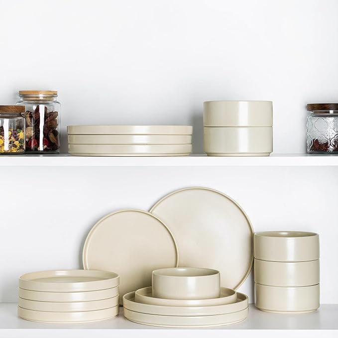TheTerra Ceramic Dinnerware Sets for 6, 18 Pieces Handmade Reactive Glaze Plates and Bowls Set, Scratch Resistant Dish Set, Oven & Microwave & Dishwasher Safe, Ice Cream