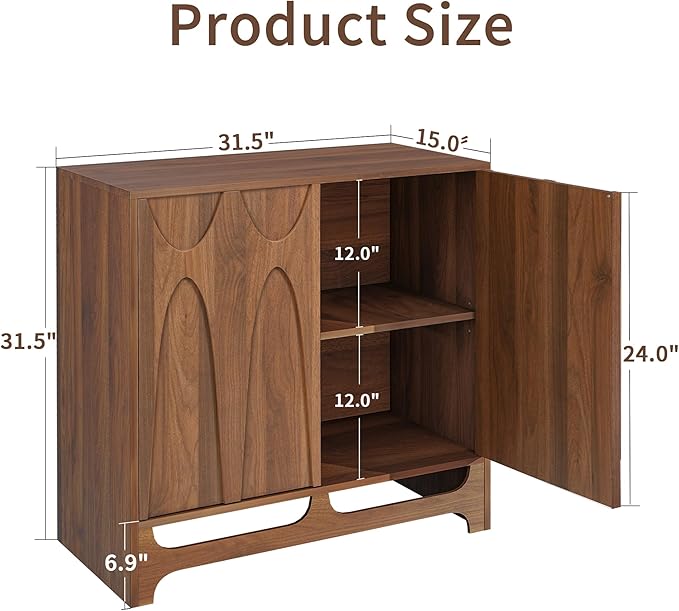 Sideboard Buffet Cabinet with Storage, 31.5” Mid Century Modern Storage Cabinet with Adjustable Shelf and 2 Doors for Dining Room, Living Room,Entry