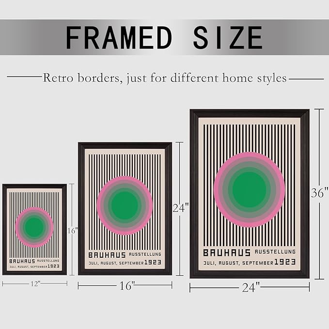 LZMXWX Bauhaus 1923 Ausstellung Poster Multicolor Concentric Circle With Black Stripes Canvas Wall Art Juli-August-September Prints For Home Bedroom Dorm Wall Decor 24x36in Black Framed Raised
