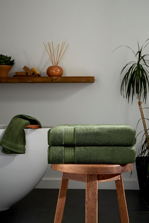 Ozdilek 2-Piece Bath Towels, 30x60 550GSM– 30x60 Inches, 100% Turkish Cotton, Luxury Quick Dry, Extra Large, Fade-Resistant, Eco-Friendly, Spa Towel, Cotton Towel (Fern Green)
