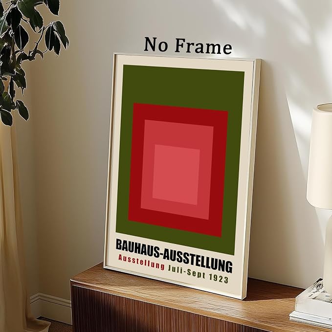 Green Bauhaus Wall Art Color Block Artwork Abstract Geometric Prints Boho Geometric Wall Art Bauhaus Exhibition 1923 Poster Mid Century Modern Painting Red and Green Picture Gallery 16x24in Unframed
