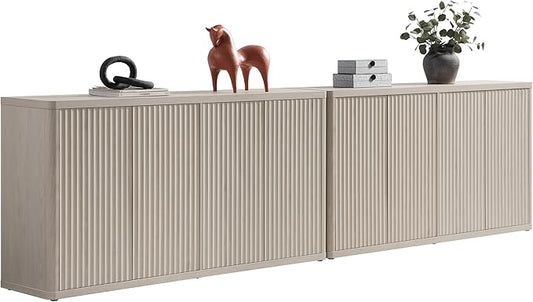 SICOTAS Buffet Cabinet with Storage Accent Sideboard with 8 Doors 132.6" Fluted Credenza Modern Buffet Table Media Console Cabinet Entryway Cabinets for Living Room Kitchen Dining Room Hallway