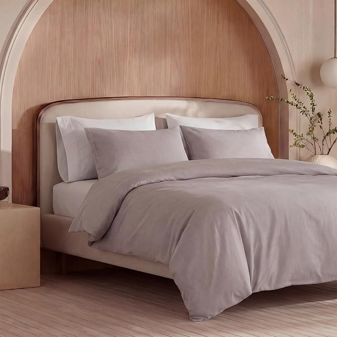 100% Washed Cotton Duvet Cover Queen Size – Beige Grey, Linen-Like Texture, Super Soft & Breathable Bedding Set, 3-Piece Durable Percale Comforter Cover
