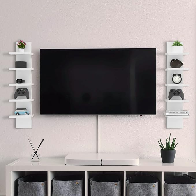 Homaterial 5 Tier Wall Shelf Unit, Small White Vertical Floating Shelf-Narrow Decorative Wall Mount Modern Wall Decor Shelves for Bedrooms, Living Rooms