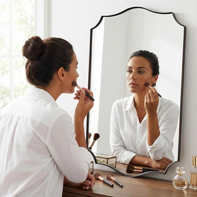 ANDY STAR Brushed Bronze Mirror, 28x36 Inch Bathroom Mirror, Scalloped Mirrors for Bathroom, Anti-Rust Stainless Steel Frame, Unique Curved Design Ideal for Bathroom, Living Room, Mantel