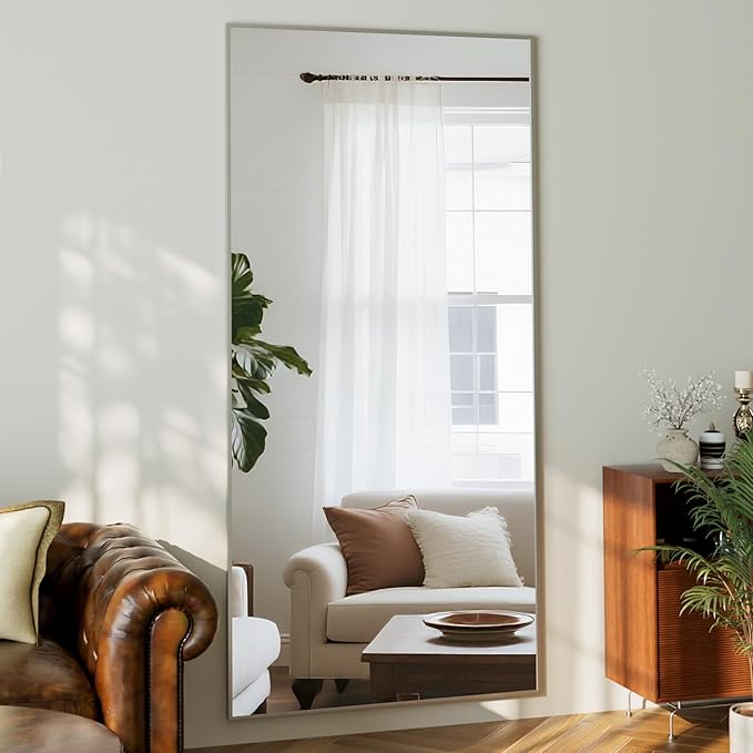 BEAUTYPEAK Full Length Mirror, 71"x26" Standing Hanging or Leaning Against Wall Floor Mirrors Body Dressing Wall-Mounted for Living Room, Bedroom with Aluminum Alloy Thin Frame, Sliver