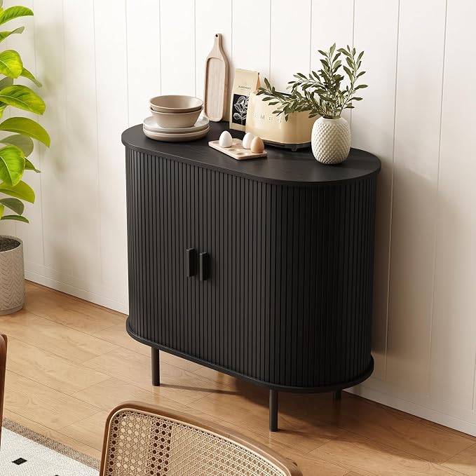 ONBRILL 31.5" Sideboard Buffet Cabinet with Storage, Storage Cabinet with Sliding Door & Adjustable Shelf, Modern Accent Coffee Bar Console Table for Kitchen, Entryway, Black