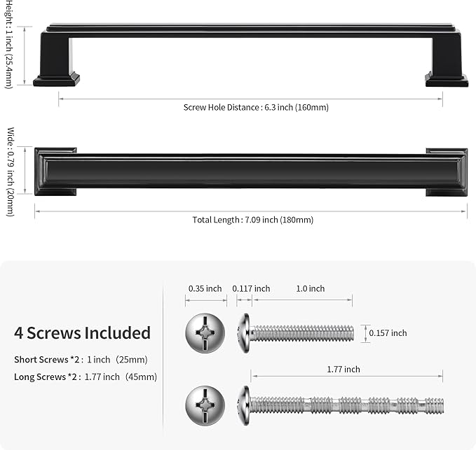 Lardmon 10 Pack 6.3 Inch(160mm) Hole Center Matte Black Modern Cabinet Pulls Kitchen Cabinet Handles Kitchen Cabinet Hardware Timeless Drawer Pulls for Dresser Cupboard Wardrobe, M-Black(6.3x10)
