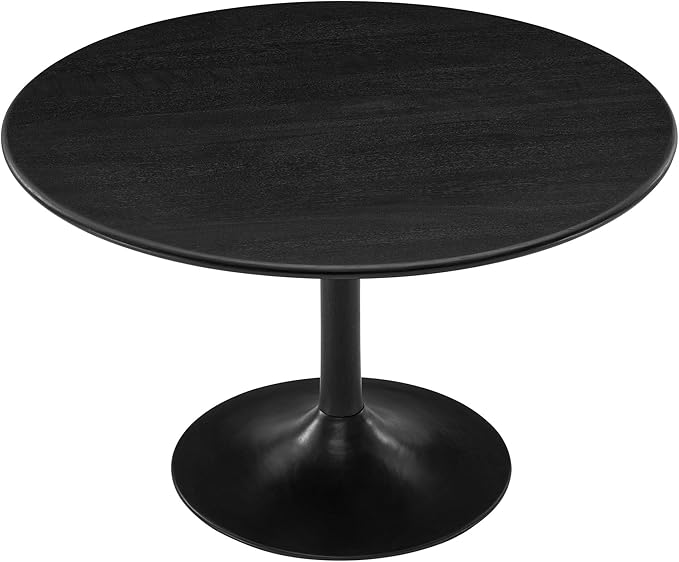 Modway Lippa 48 Inch Round Wood Dining Table in Black – Solid Mango Wood Tabletop with Pedestal Base - Mid Century Modern Dining Room Furniture - Kitchen Table for 4-6 Person