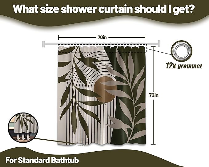 Taupe Shower Curtain Tan and Brown Boho Mid Century Modern Shower Curtains for Bathroom Decor Sets, Waterproof Fabric with Hooks, 70" W x 72" L